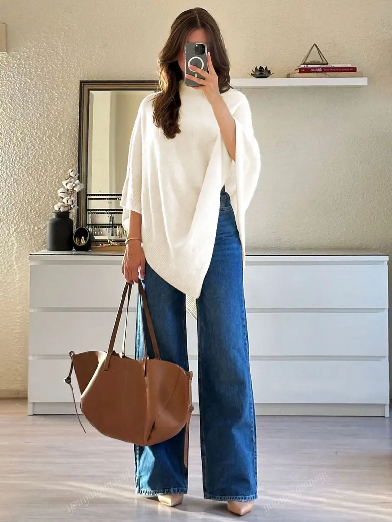 Women's Plain Loose Elegant Fashion Knit Shawl, Fall & Winter Mid-Weight Knit Wrap, Stylish Versatile Accessory for Ladies, Trendy Solid Shawl, Loose Fit Shawl