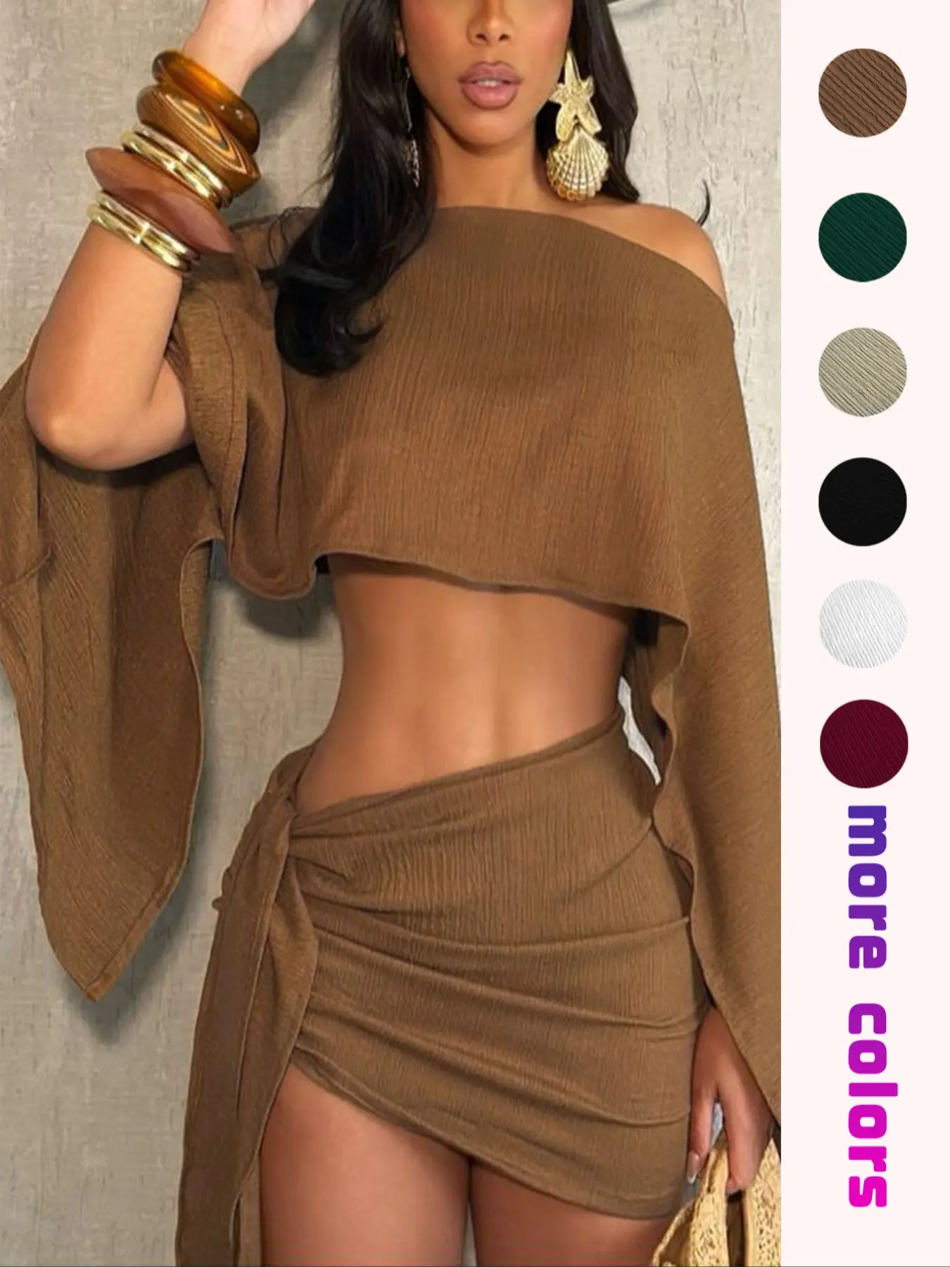 Women's Summer Asymmetrical Neck Top & Bodycon Skirt Set