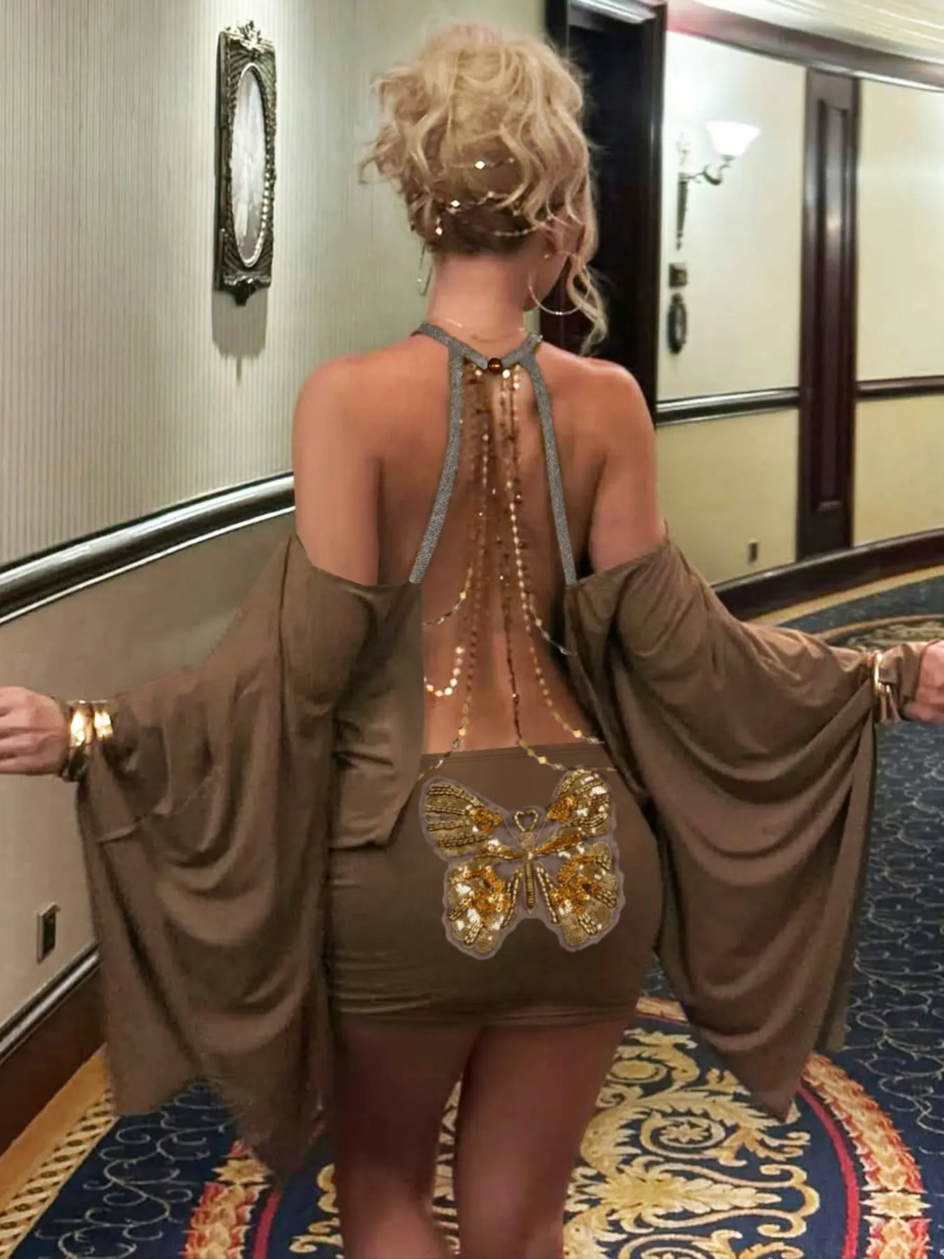 Butterfly Chain Backless Bodycon Mini Dress