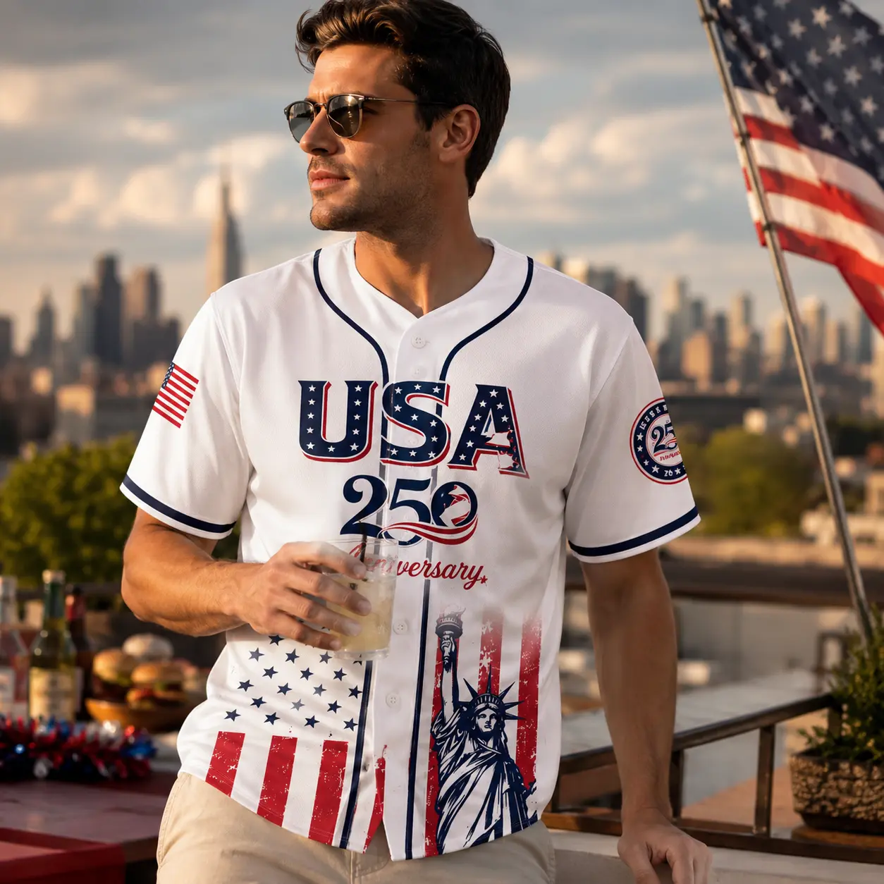 USA 250th Anniversary Baseball Jersey 1776–2026 Patriotic Independence Day 4th of July Liberty Statue Print Men Women American Flag Sports Tee Vintage Soft Cotton Oversized Relaxed Fit USA Pride Celebration Shirt,summerwins,father'sdaygifts