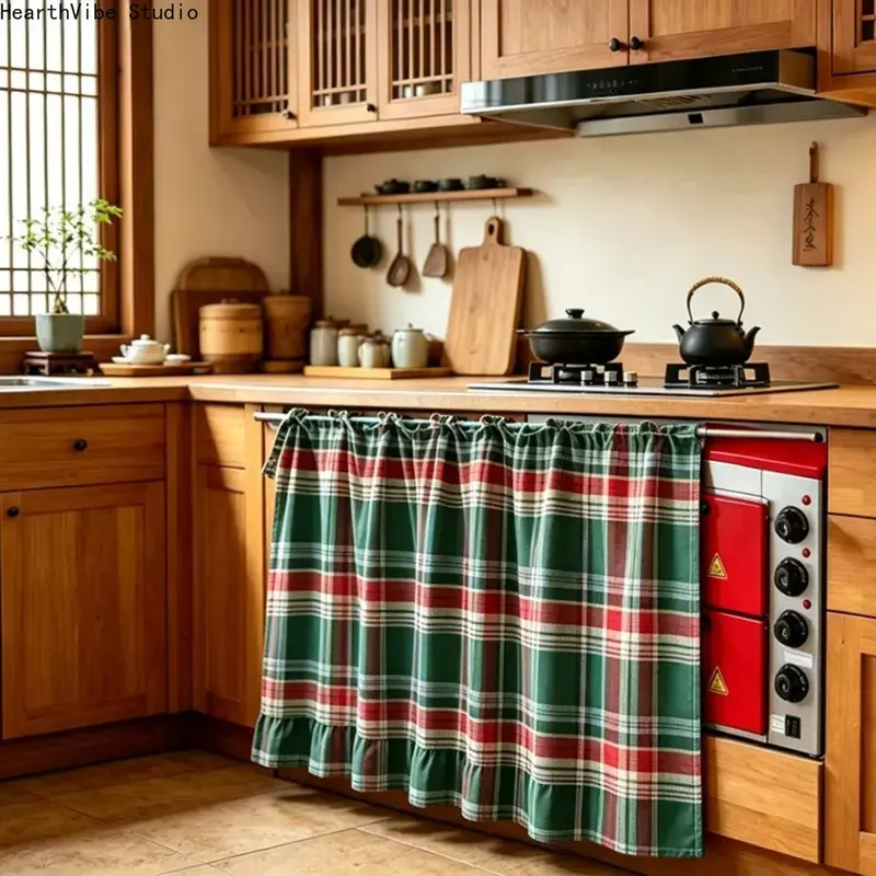 【Christmas Sale】Farmhouse-Style Kitchen Curtain Gingham & Floral Short Window Valance