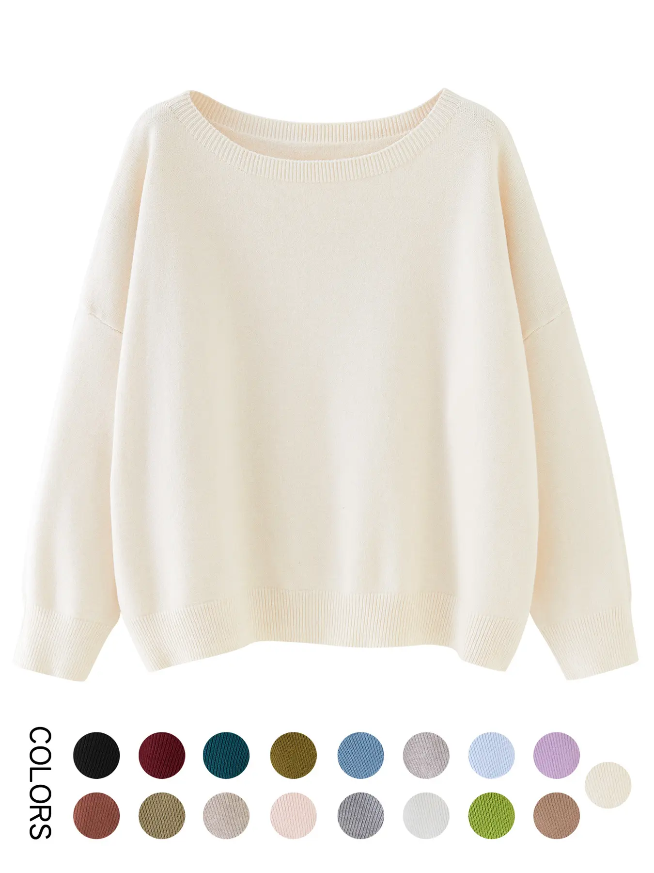 Women's Plain Scoop Neck Sweater Casual Long Sleeve Knit Top for Fall & Winter