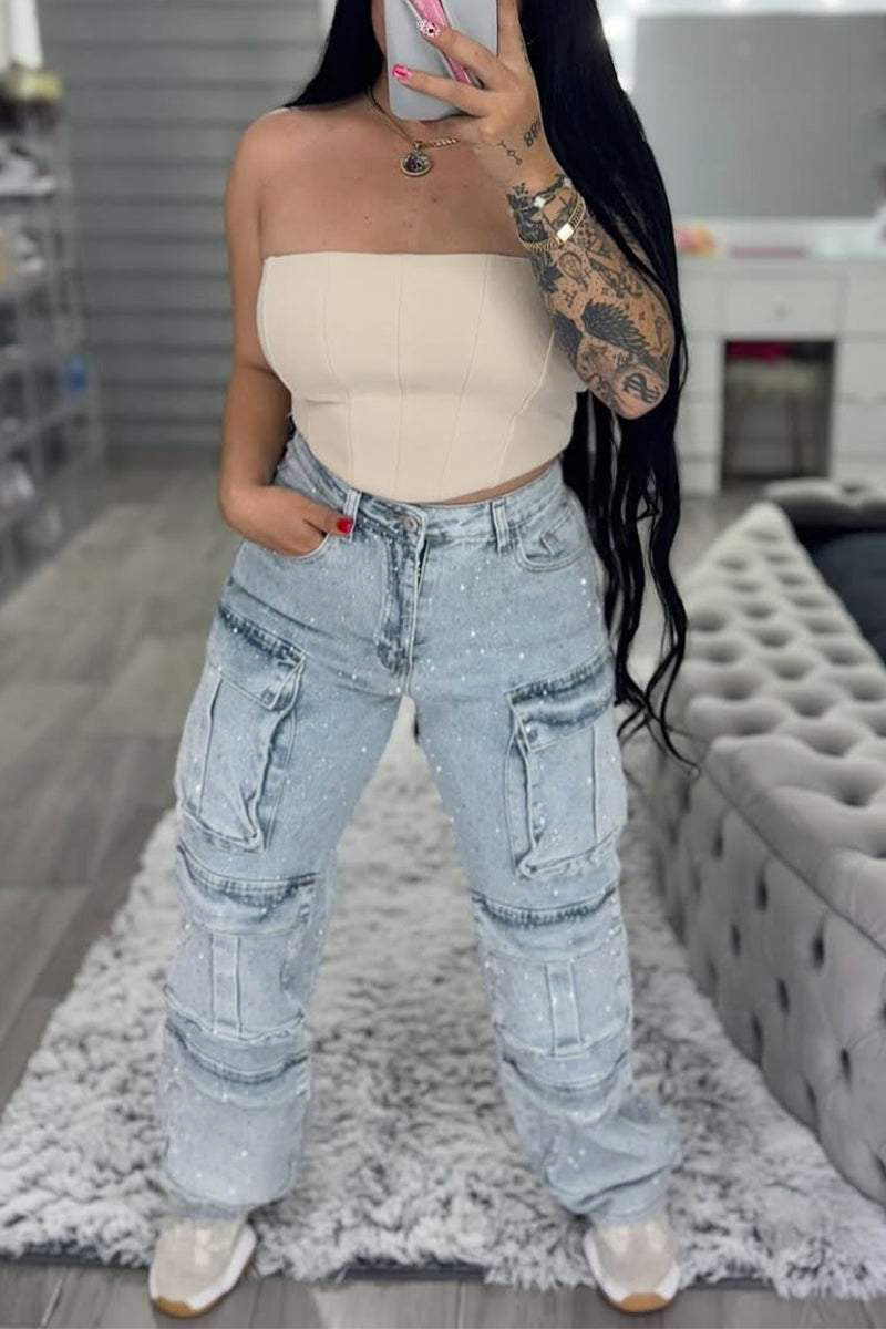 Women's Multi-pocket Rhinestone Casual Jeans --(SIZE:EU36-50)