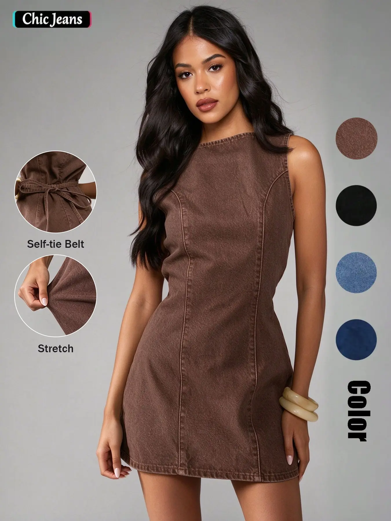 Women’s Vintage Sleeveless Denim A-Line Dress | Casual Autumn Wear
