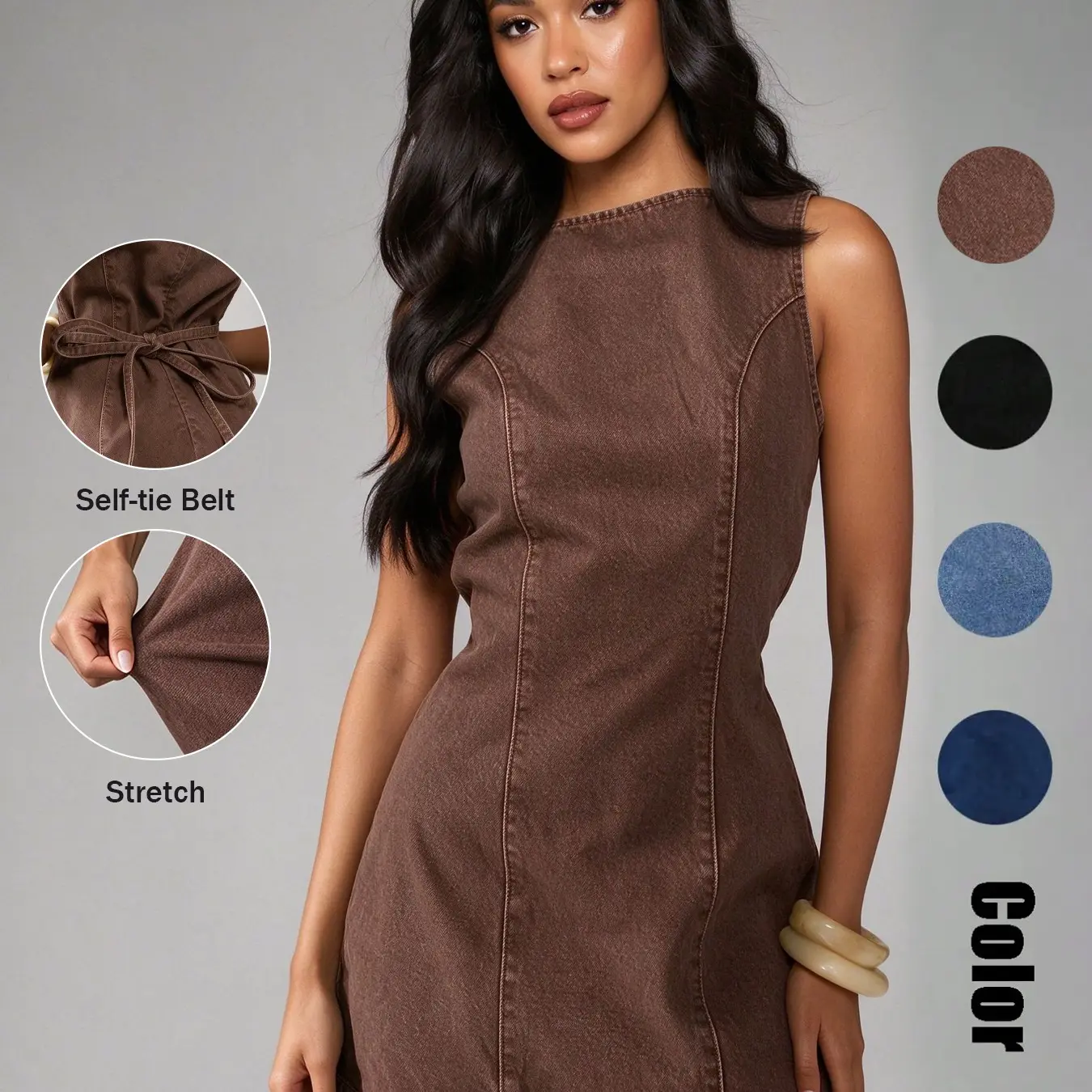 Women’s Vintage Sleeveless Denim A-Line Dress | Casual Autumn Wear