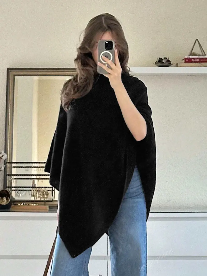 Women's Plain Loose Elegant Fashion Knit Shawl, Fall & Winter Mid-Weight Knit Wrap, Stylish Versatile Accessory for Ladies, Trendy Solid Shawl, Loose Fit Shawl