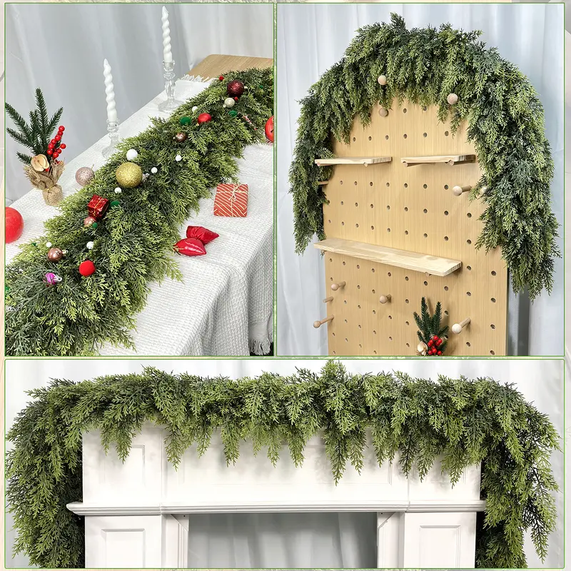 Artificial Cedar Garland — Crafted with "real-touch" technology; perfect for home decor, Christmas displays, and festive decorations for living rooms or outdoor spaces—a must-have for your Christmas wish list.
