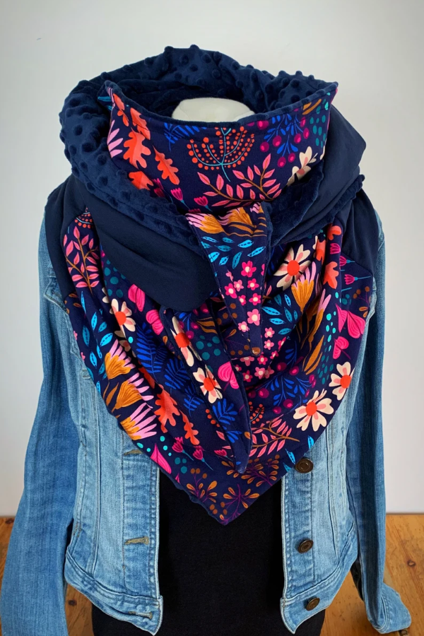 Western Denim Printed Patchwork Warm Neck Hood Warm Neck Cover