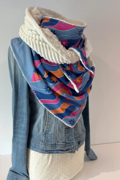 Western Denim Printed Patchwork Warm Neck Hood Warm Neck Cover