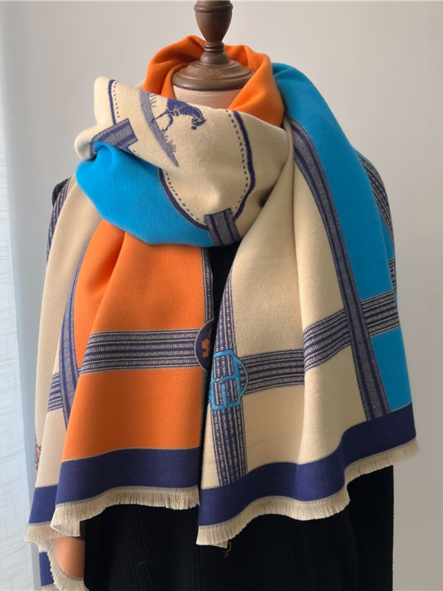 Boho Style Horse Pattern Fringe Trim Design Scarf