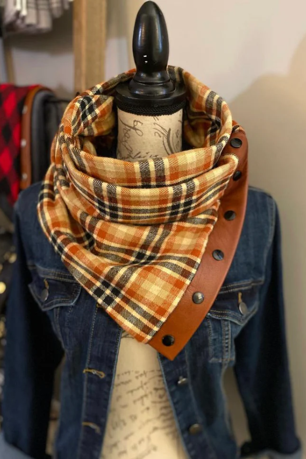 Classic plaid leather patchwork scarf