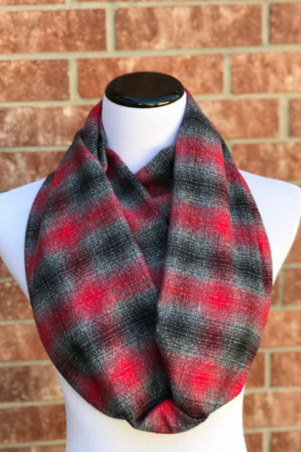 Gray Scarf Plaid Flannel Scarf Red Grey Tartan