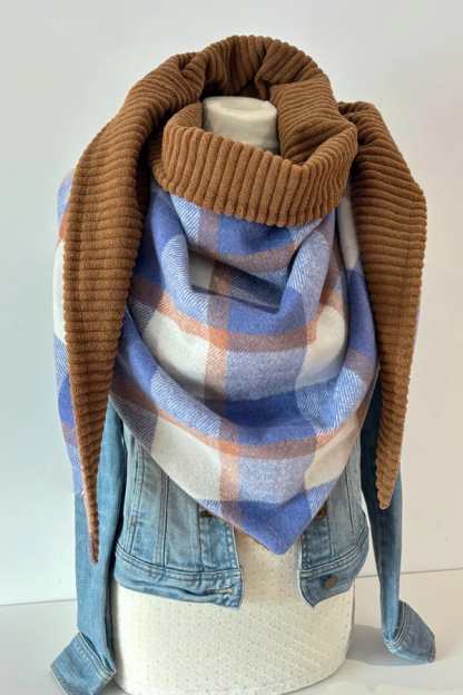 Western Denim Plaid Double-Sided Warm Neck Hood Warm Neck Cover