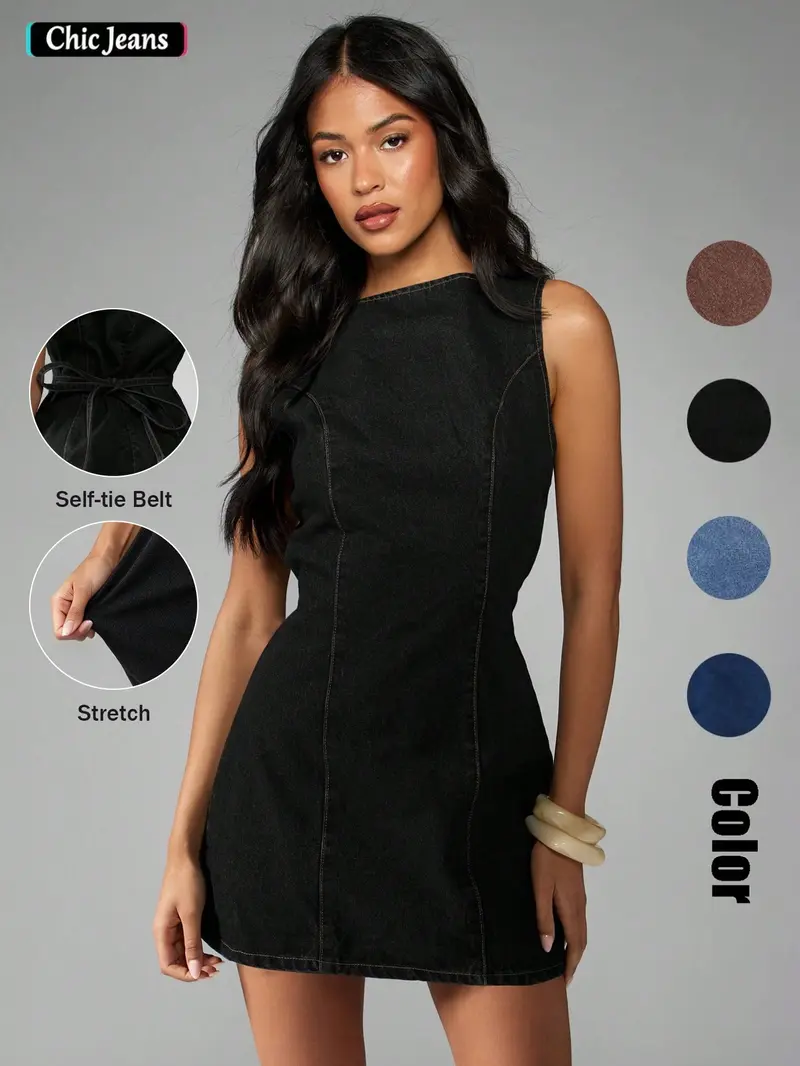 Women's American Retro Sleeveless Short Dark Wash Denim Summer Dress, A-Line Dress, Flattering Fit, Perfect for Daily Commute, Dates, Parties and Vacations, Sleeveless Casual Sundress Women's American Retro Sleeveless Short Dark Wash Denim Summer Dress, A-Line Dress, Flattering Fit, Perfect for Daily Commute, Dates, Parties and Vacations, Sleeveless Casual Sundress