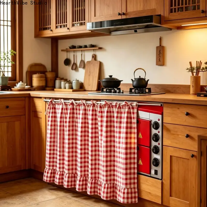【Christmas Sale】Farmhouse-Style Kitchen Curtain Gingham & Floral Short Window Valance