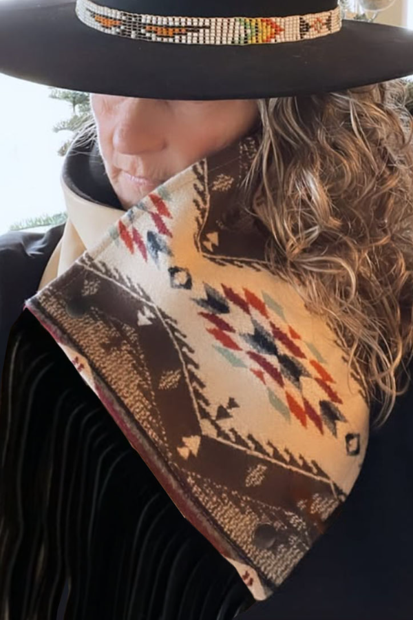 Western Fringed Scarf - Aztec Pattern