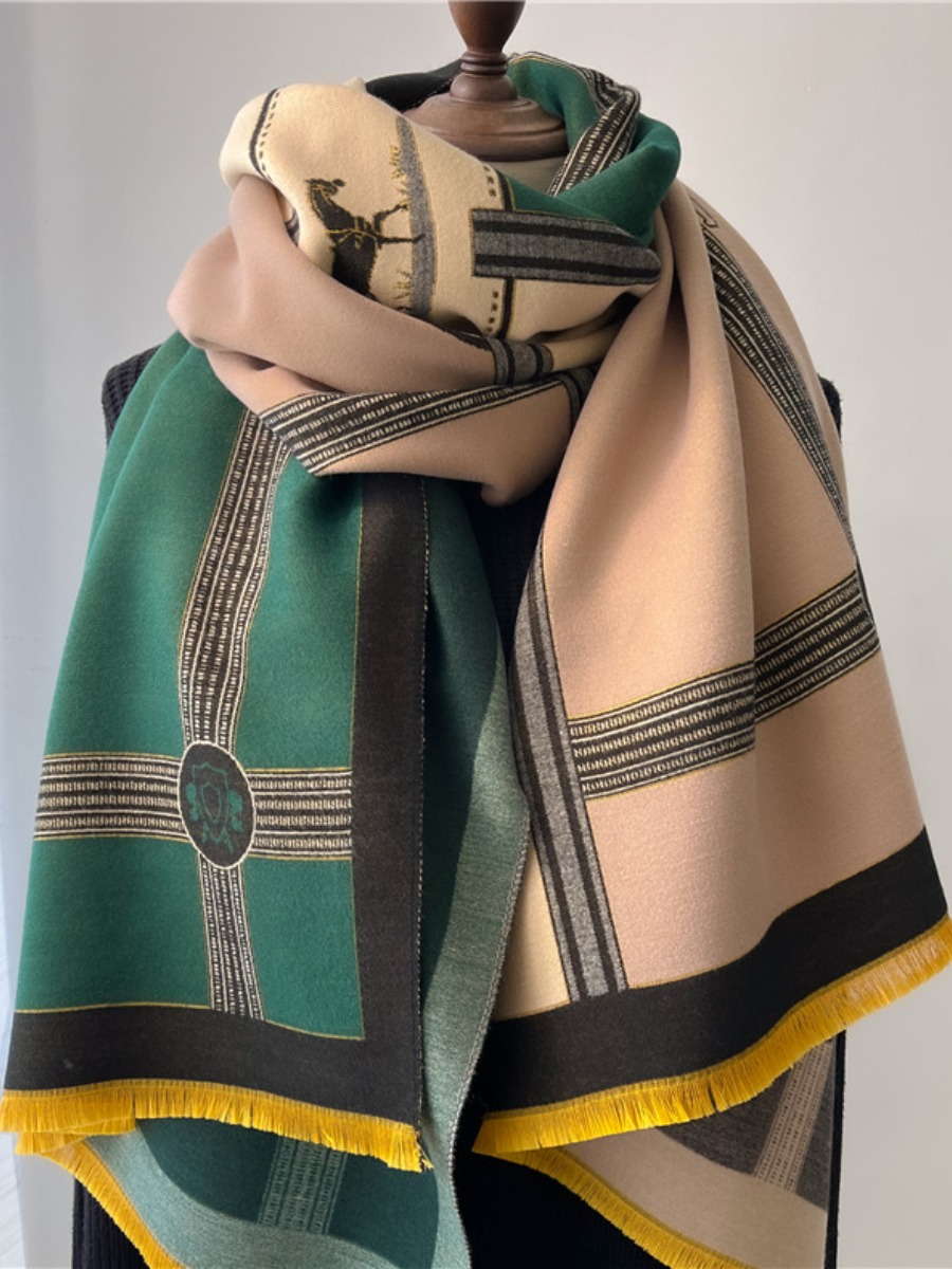 Boho Style Horse Pattern Fringe Trim Design Scarf