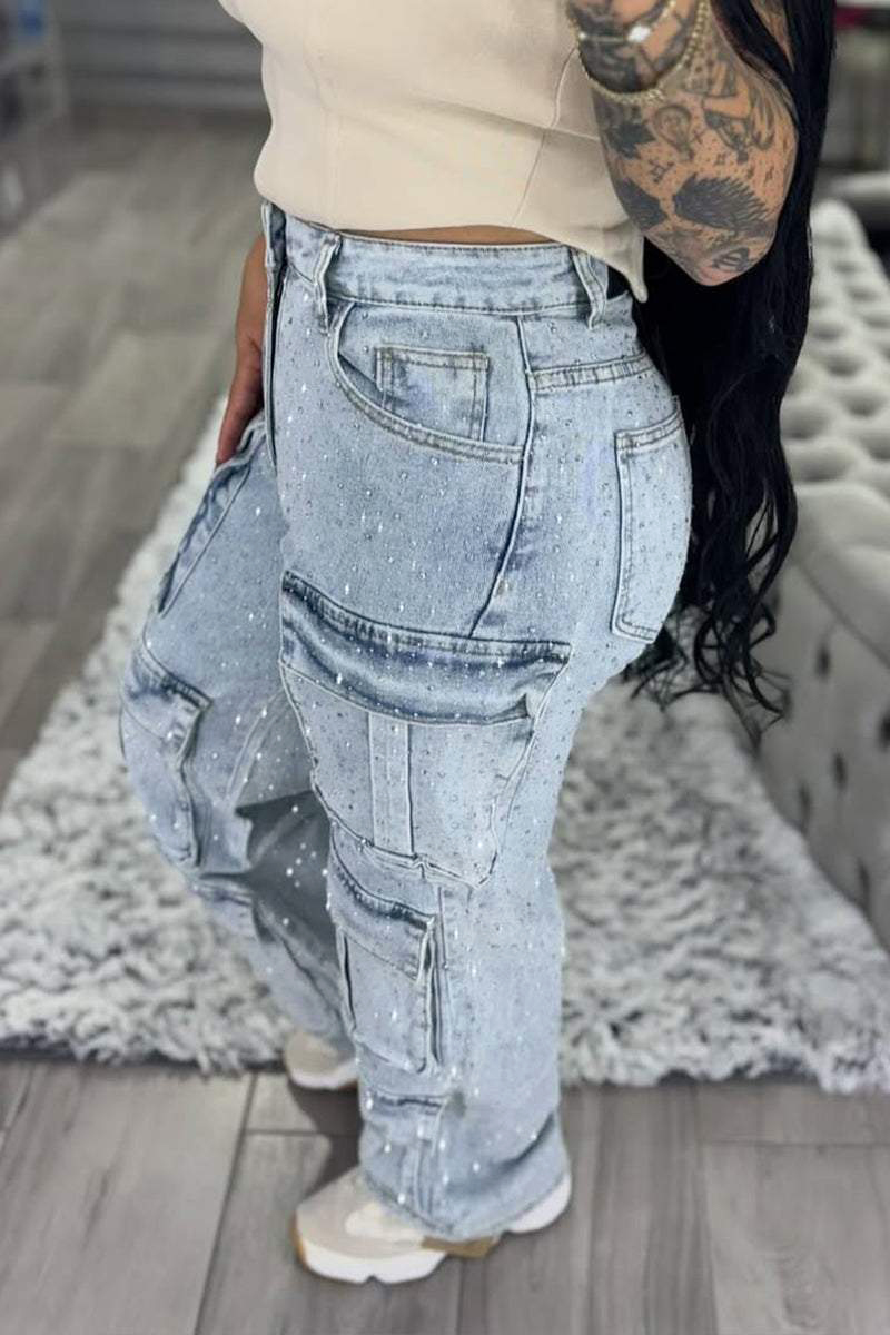 Women's Multi-pocket Rhinestone Casual Jeans --(SIZE:EU36-50)