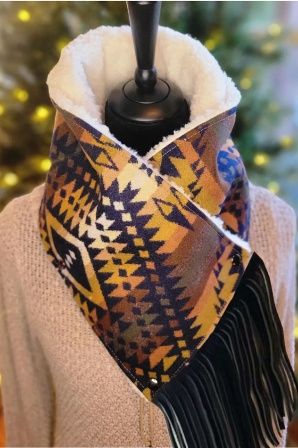 Women's Western Fringed Shawl - Color Block Aztec