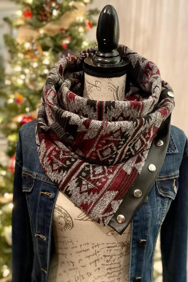 Aztec leather patchwork scarf
