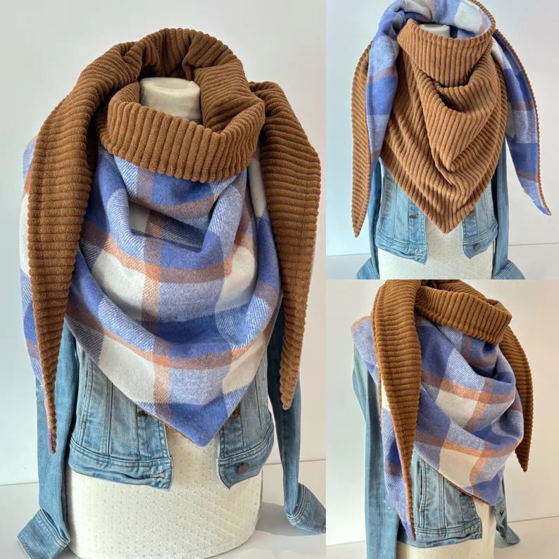 Western Denim Plaid Double-Sided Warm Neck Hood Warm Neck Cover