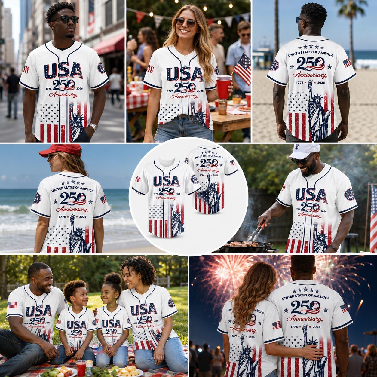 USA 250th Anniversary Baseball Jersey 1776&ndash;2026 Patriotic Independence Day 4th of July Liberty Statue Print Men Women American Flag Sports Tee Vintage Soft Cotton Oversized Relaxed Fit USA Pride Celebration Shirt,summerwins,father'sdaygifts