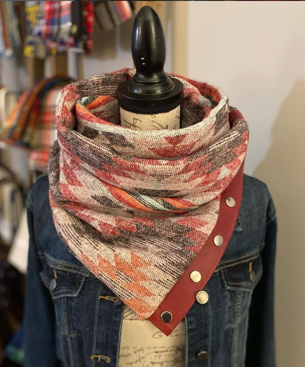 Aztec leather patchwork scarf
