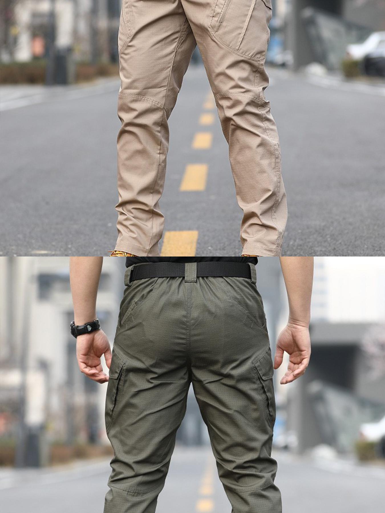 Men's 2PCS Tactical Cargo Pants - Combat, Multi-Purpose Styles, Mid Waist Pull-On Fit, Multi-Pocket, Durable Breathable Poly Fabric, All Seasons, Stylish Plain Beige, Big-Small Zipper, for Hiking & Construction, Casual Slacks, Outdoor, Menswear