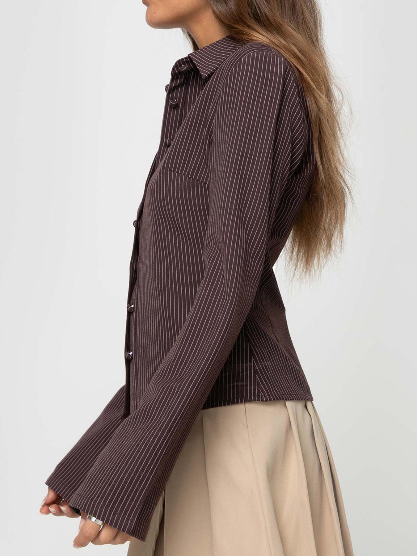 Women's V-Neck Button Front Blouse, Long Sleeve Slim-Fit Casual Shirt, Striped Pattern, Spring & Fall Fashion, Daily Wear