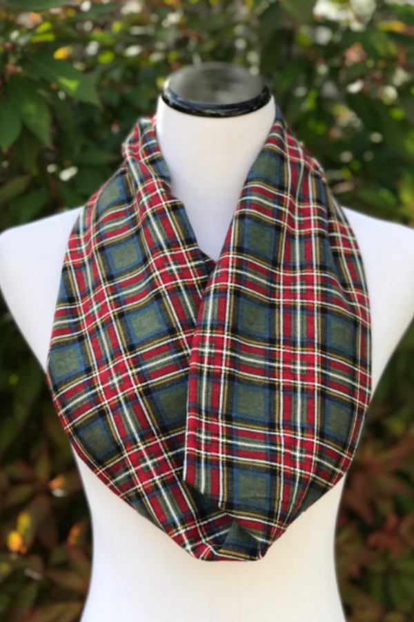 Dark Green Red Plaid Flannel Scarf Plaid Infinity