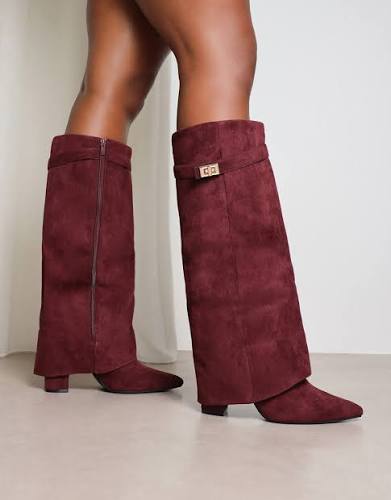 Taupe Faux Suede Slouchy Fold Over Shark Boots