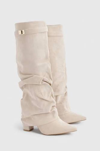 Taupe Faux Suede Slouchy Fold Over Shark Boots