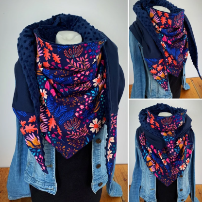 Western Denim Printed Patchwork Warm Neck Hood Warm Neck Cover