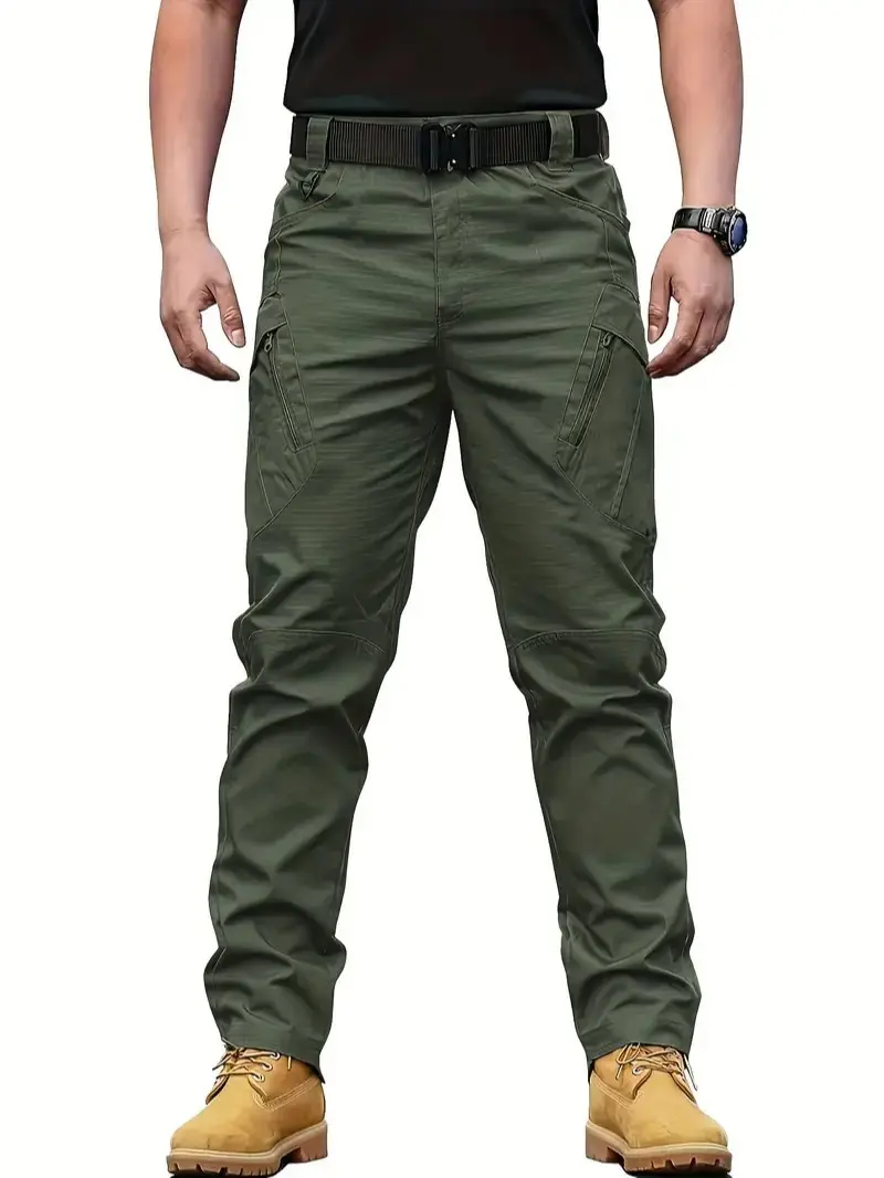 Men's Tactical Cargo Pants - Combat, Multi-Purpose Styles, Mid Waist Pull-On Fit, Multi-Pocket, Durable Breathable Poly Fabric, All Seasons, Stylish Plain Beige, Big-Small Zipper, for Hiking & Construction, Casual Slacks, Outdoor, Menswear
