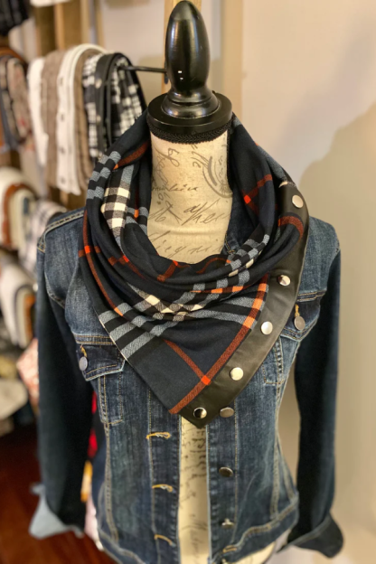 White and grey Aztec leather patchwork scarf