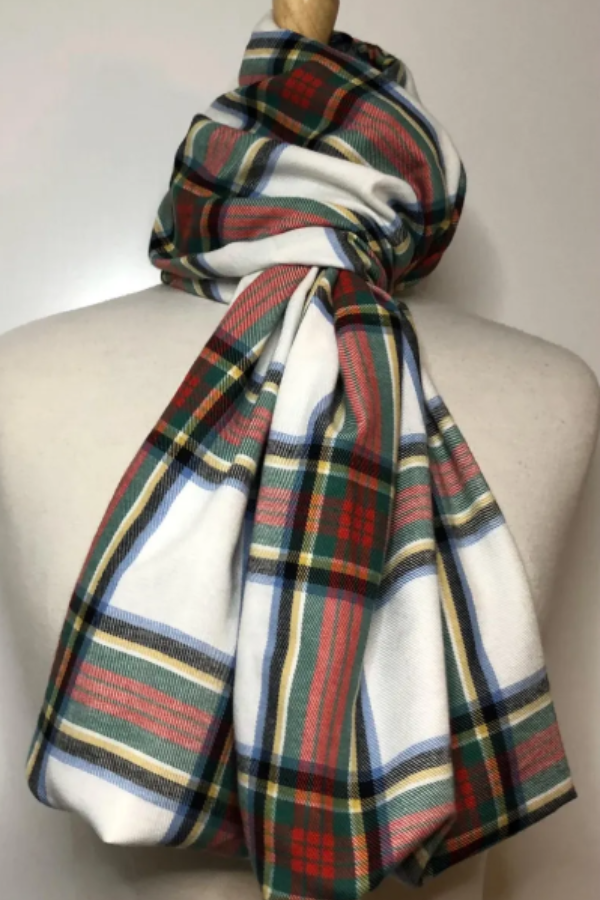 White Tartan Plaid Infinity Scarf – Cozy Fall Winter Loop Scarf