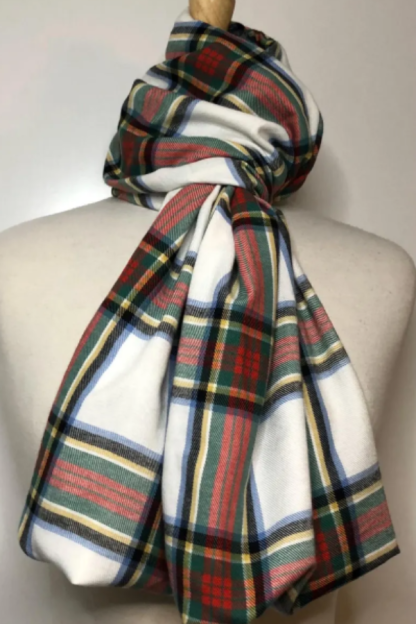 White Tartan Plaid Infinity Scarf – Cozy Fall Winter Loop Scarf
