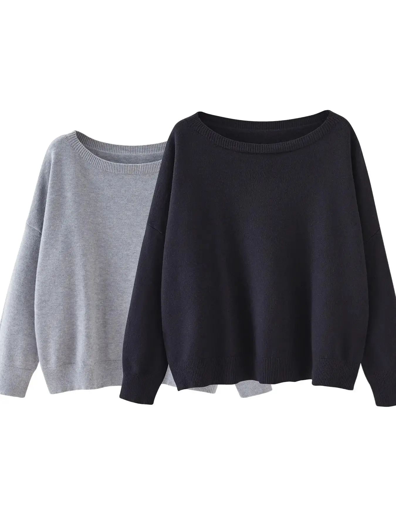 Women's Plain Scoop Neck Sweater Casual Long Sleeve Knit Top for Fall & Winter