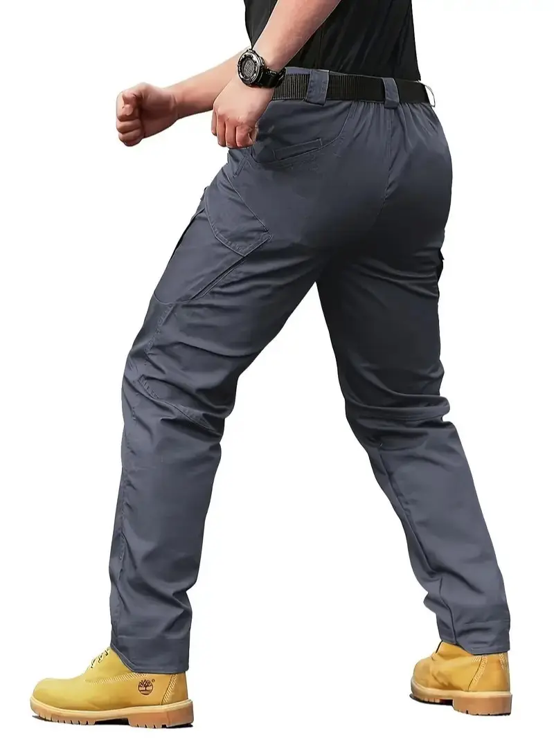 Men's Tactical Cargo Pants - Combat, Multi-Purpose Styles, Mid Waist Pull-On Fit, Multi-Pocket, Durable Breathable Poly Fabric, All Seasons, Stylish Plain Beige, Big-Small Zipper, for Hiking & Construction, Casual Slacks, Outdoor, Menswear