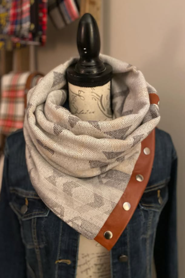 White and grey Aztec leather patchwork scarf