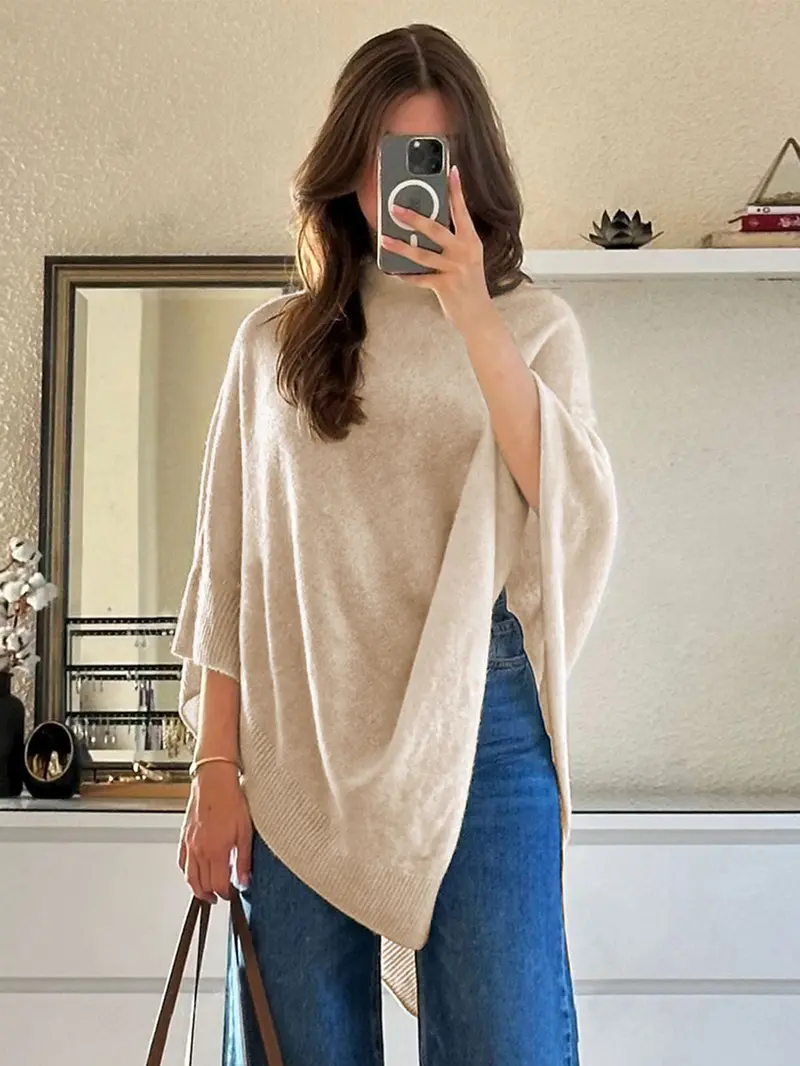Women's Plain Loose Elegant Fashion Knit Shawl, Fall & Winter Mid-Weight Knit Wrap, Stylish Versatile Accessory for Ladies, Trendy Solid Shawl, Loose Fit Shawl