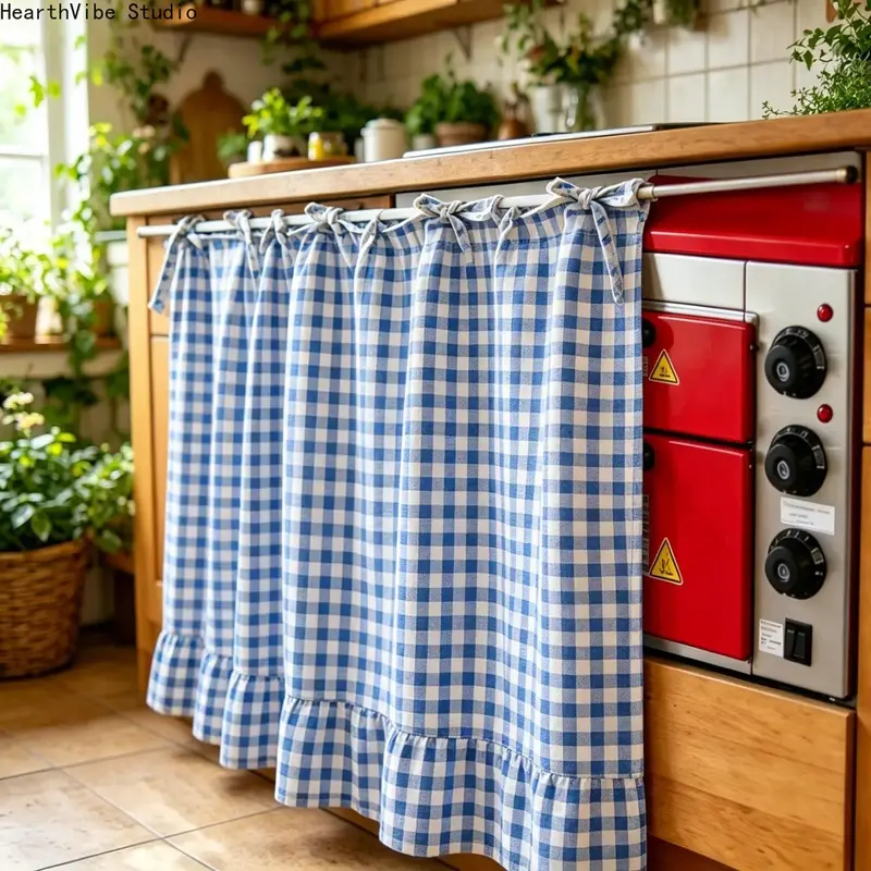 【Christmas Sale】Farmhouse-Style Kitchen Curtain Gingham & Floral Short Window Valance