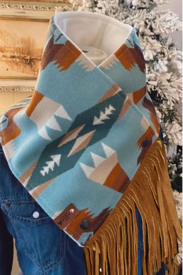 Western-style Fringe Scarf - Aztec Pattern