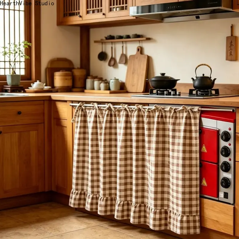 【Christmas Sale】Farmhouse-Style Kitchen Curtain Gingham & Floral Short Window Valance
