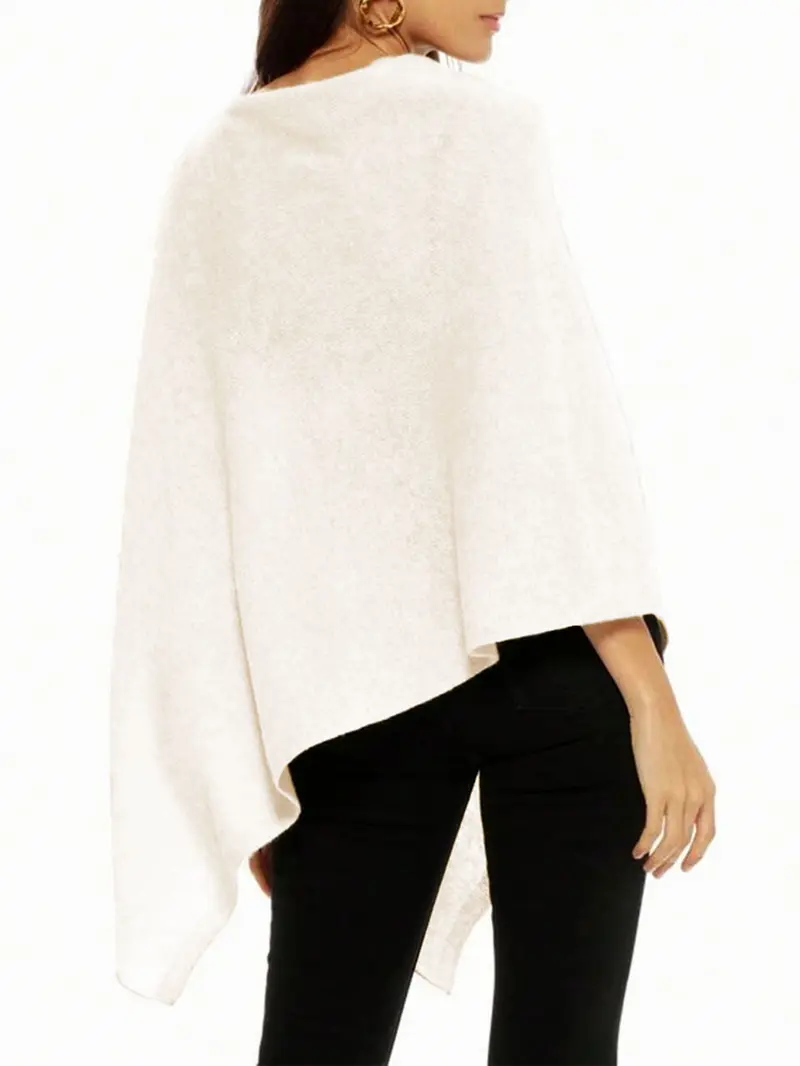 Women's Plain Loose Elegant Fashion Knit Shawl, Fall & Winter Mid-Weight Knit Wrap, Stylish Versatile Accessory for Ladies, Trendy Solid Shawl, Loose Fit Shawl