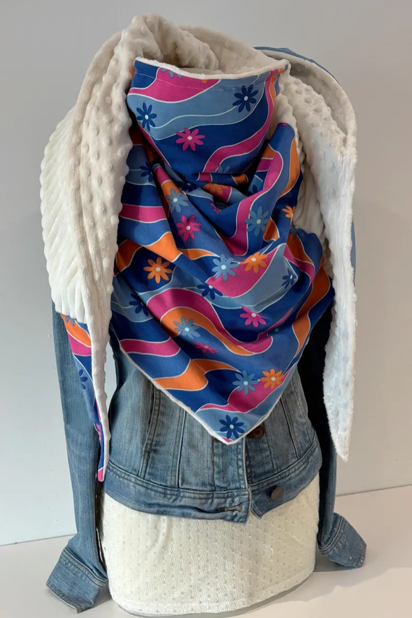 Western Denim Printed Patchwork Warm Neck Hood Warm Neck Cover