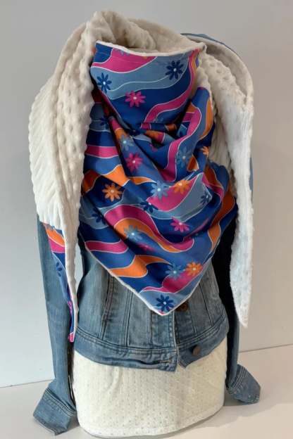 Western Denim Printed Patchwork Warm Neck Hood Warm Neck Cover