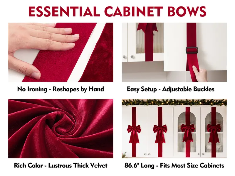 Senjie 4PCS Velvet Christmas Cabinet Bows, Large Burgundy Cabinet Door Ribbons for Kitchen Cabinets, Holiday Home Decor,Christmas Gift Senjie 4PCS Velvet Christmas Cabinet Bows, Large Burgundy Cabinet Door Ribbons for Kitchen Cabinets, Holiday Home Decor,Christmas Gift