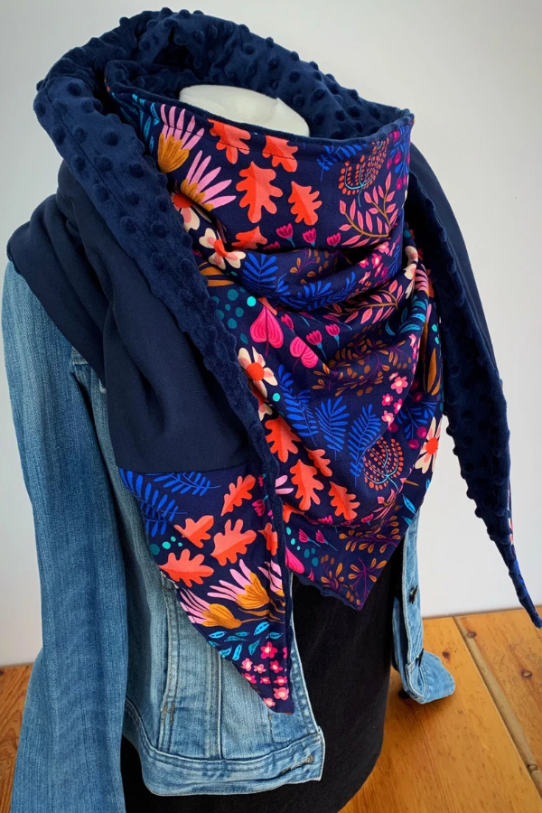 Western Denim Printed Patchwork Warm Neck Hood Warm Neck Cover