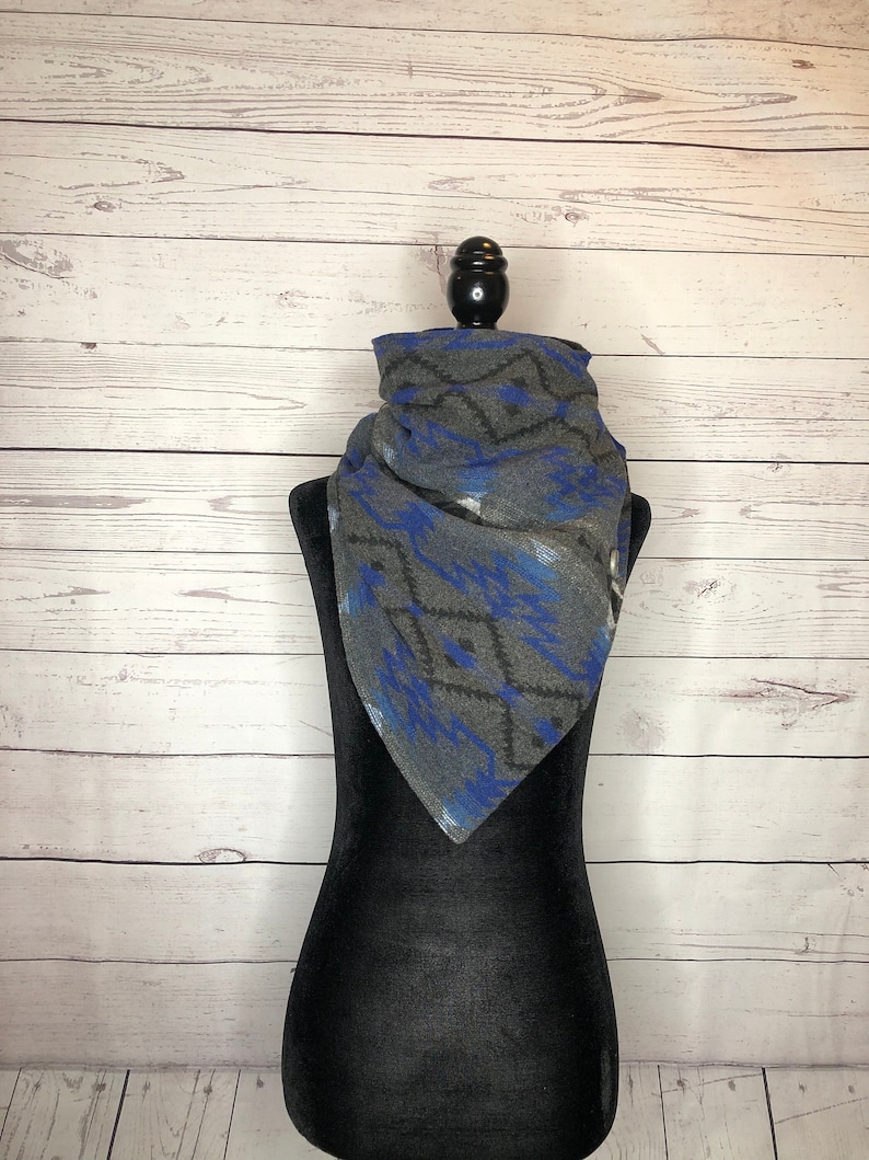 Grey/Blue Western Aztec Warm Neck Hood